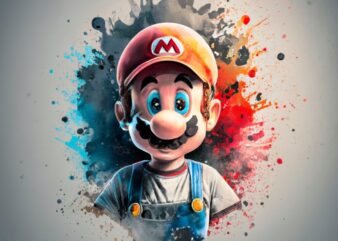 Mathias t-shirt design, Mario Bros. watercolor splash, with name “Mathias” PNG File