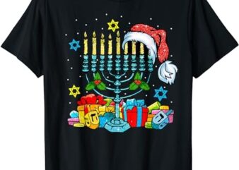 Menorah Santa Hat Chanukah Hanukkah Jewish Christmas Pajama T-Shirt PNG File
