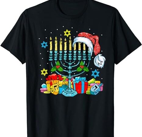 Menorah santa hat chanukah hanukkah jewish christmas pajama t-shirt png file