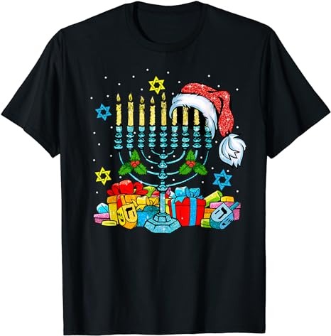 Menorah Santa Hat Chanukah Hanukkah Jewish Christmas Pajama T-Shirt PNG File