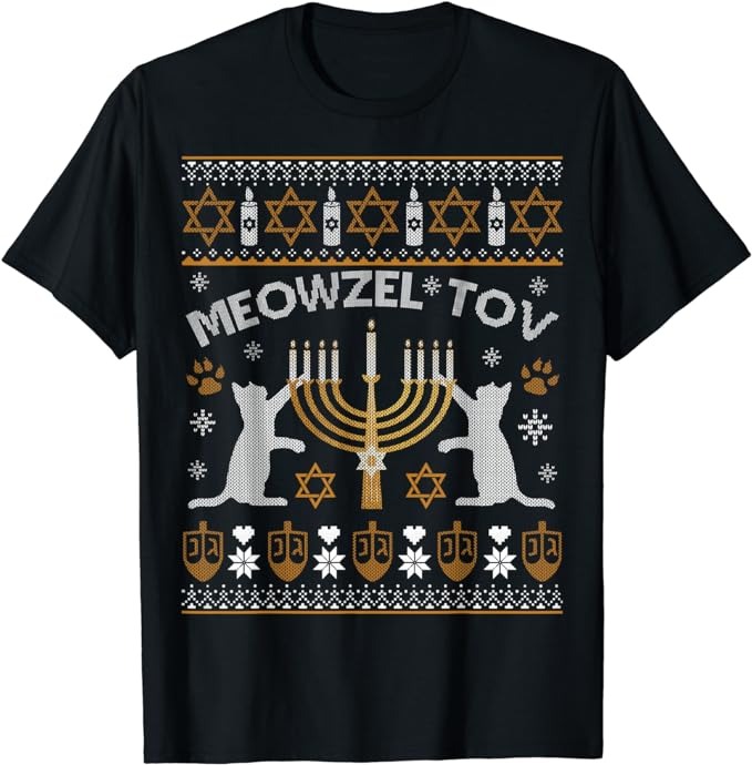 Meowzel Tov Funny Chanukah Hanukkah Ugly Sweater T-Shirt PNG File