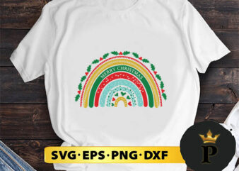 Merry Christmas Rainbow SVG, Merry Christmas SVG, Xmas SVG PNG DXF EPS t shirt designs for sale