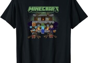 Minecraft Halloween Monsters In Haunted House Group Shot T-Shirt PNG File