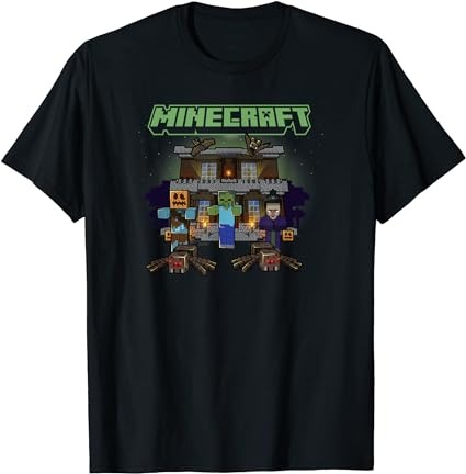 Minecraft halloween monsters in haunted house group shot t-shirt png file Minecraft halloween monsters in haunted house group shot t-shirt png file