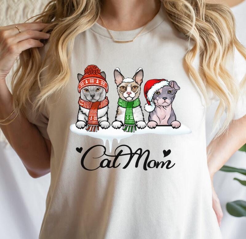 1200 Christmas Peeking Cat Bundle Custom Clipart Tshirt Designs – 44 Breeds