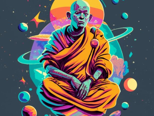Monk floating in space, t-shirt design, png file