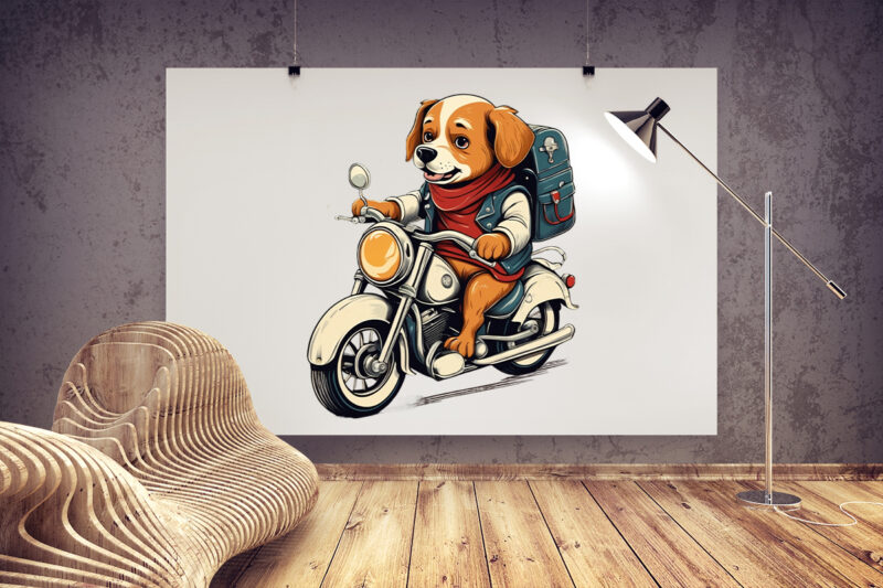 Motorcyclist Dog Clipart Illustration Bundle for Print on Demand Design