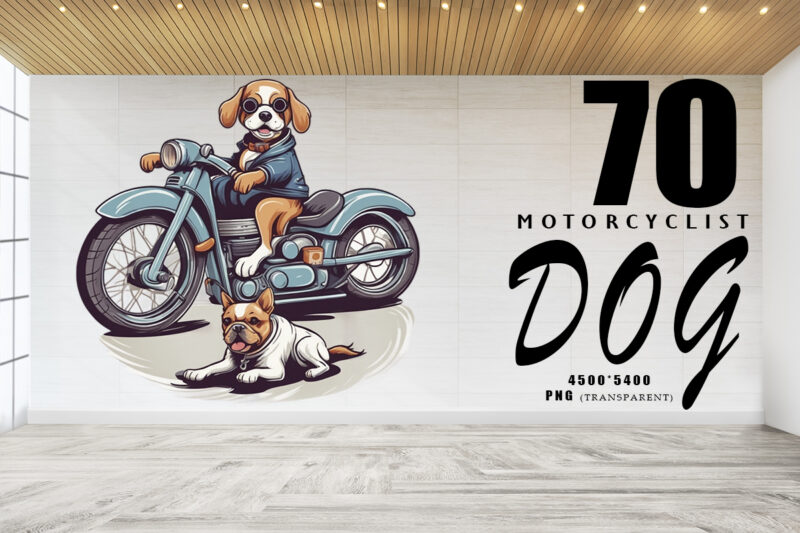 Motorcyclist Dog Clipart Illustration Bundle for Print on Demand Design