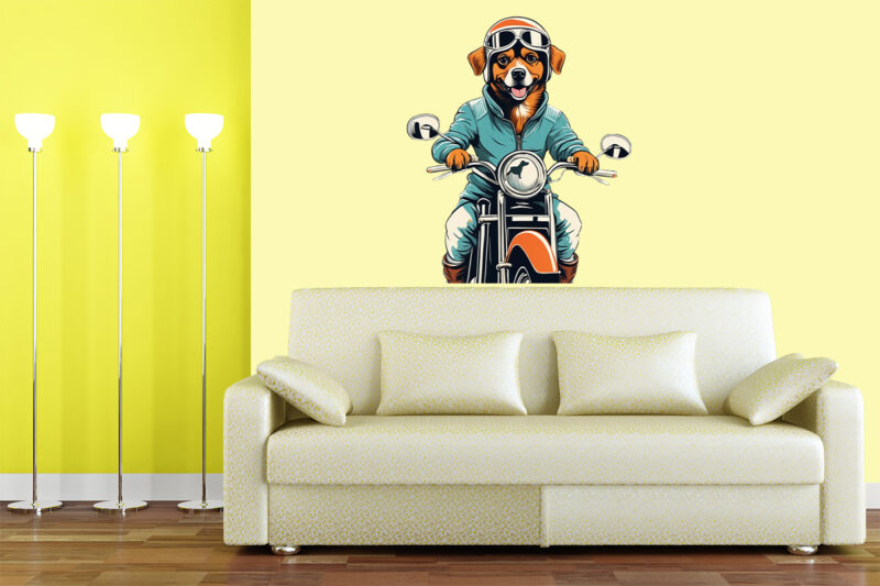 Motorcyclist Dog Clipart Illustration Bundle for Print on Demand Design