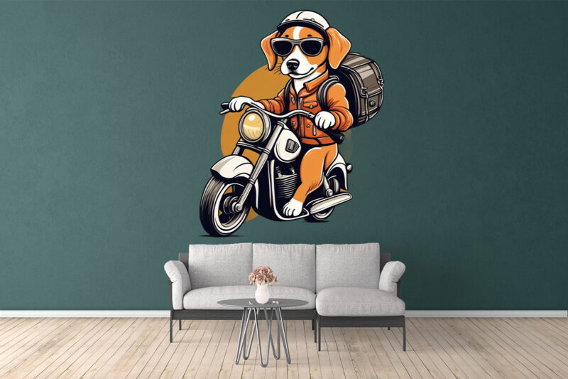 Motorcyclist Dog Clipart Illustration Bundle for Print on Demand Design