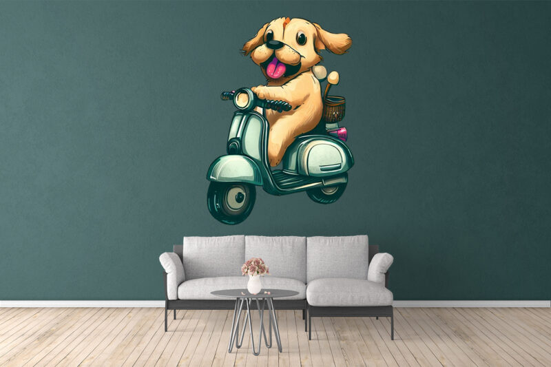 Motorcyclist Dog Clipart Illustration Bundle for Print on Demand Design