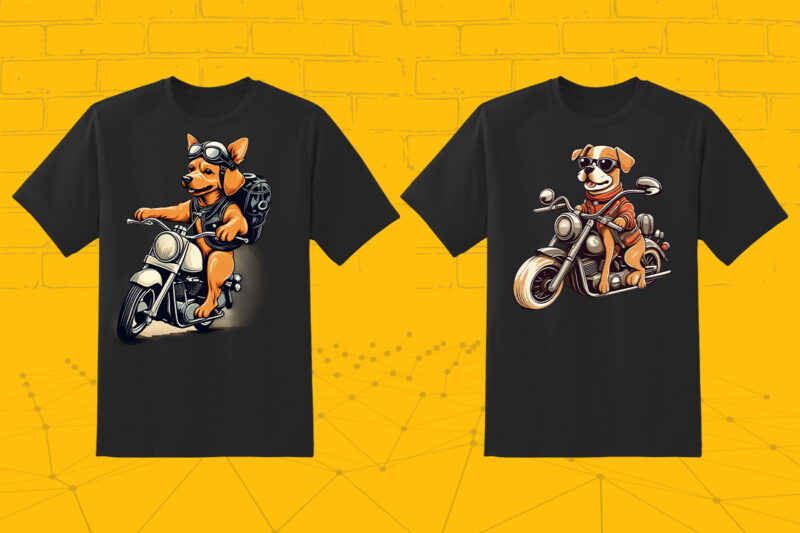 Motorcyclist Dog Clipart Illustration Bundle for Print on Demand Design