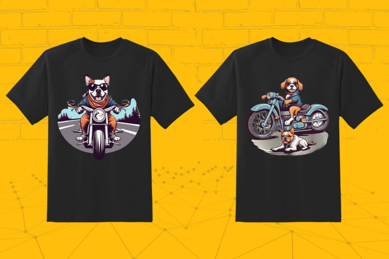 Motorcyclist Dog Clipart Illustration Bundle for Print on Demand Design