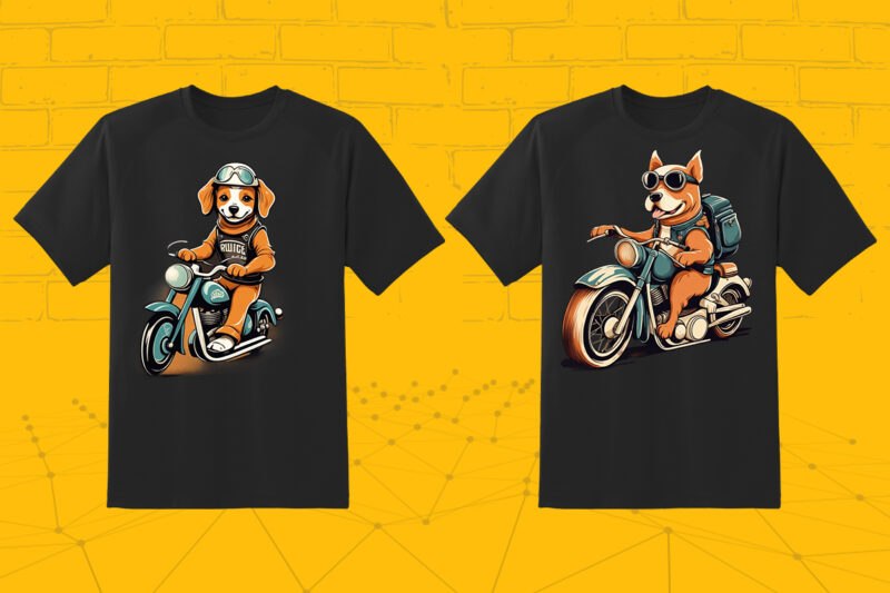 Motorcyclist Dog Clipart Illustration Bundle for Print on Demand Design