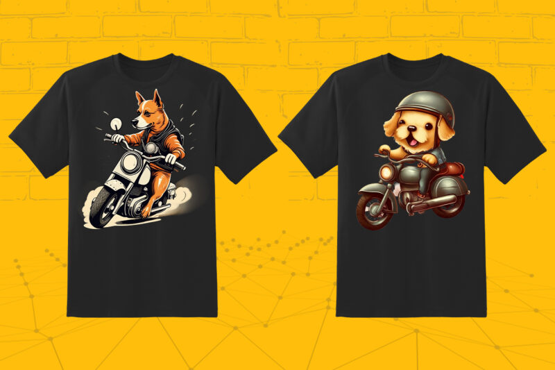 Motorcyclist Dog Clipart Illustration Bundle for Print on Demand Design