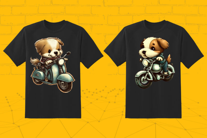 Motorcyclist Dog Clipart Illustration Bundle for Print on Demand Design