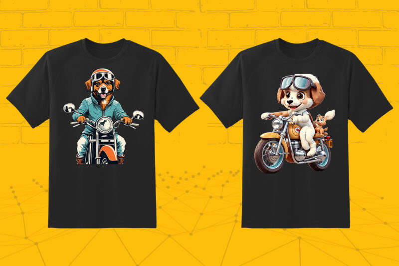 Motorcyclist Dog Clipart Illustration Bundle for Print on Demand Design