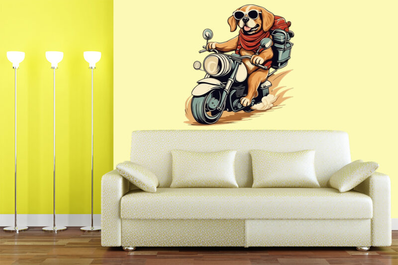 Motorcyclist Dog Clipart Illustration Bundle for Print on Demand Design