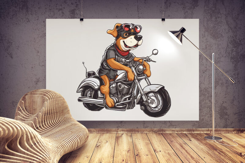 Motorcyclist Dog Clipart Illustration Bundle for Print on Demand Design