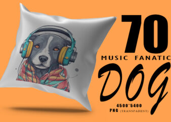 Music Fanatic Dog Wearing Headphone Clipart Illustration Bundle for Print on Demand websites t shirt designs for sale