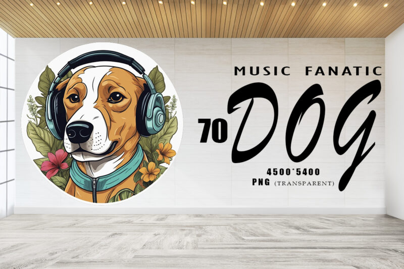 Music Fanatic Dog Wearing Headphone Clipart Illustration Bundle for Print on Demand websites