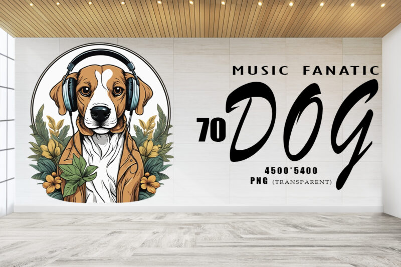 Music Fanatic Dog Wearing Headphone Clipart Illustration Bundle for Print on Demand websites