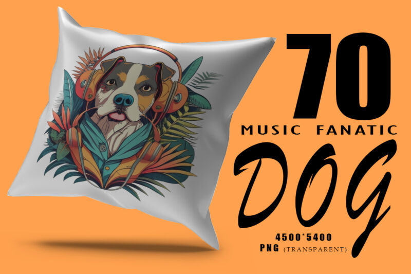 Music Fanatic Dog Wearing Headphone Clipart Illustration Bundle for Print on Demand websites