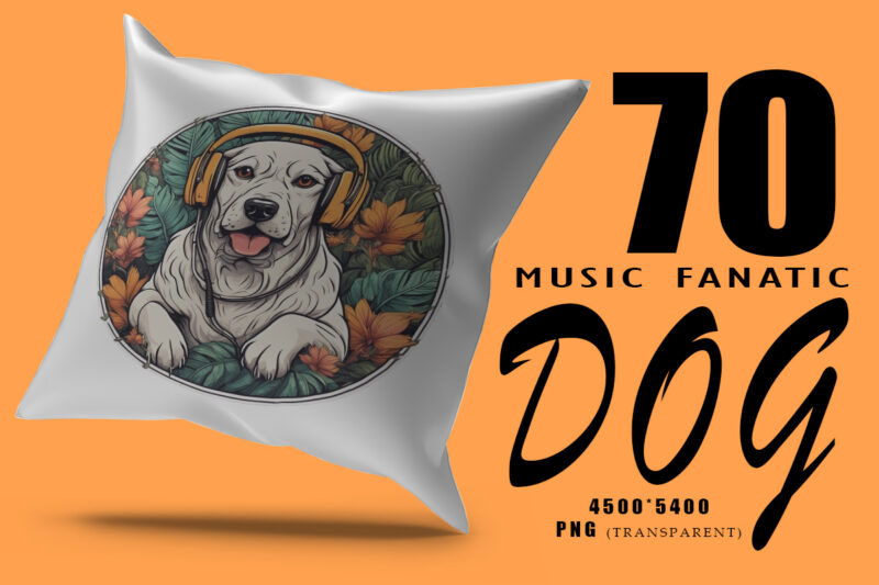 Music Fanatic Dog Wearing Headphone Clipart Illustration Bundle for Print on Demand websites