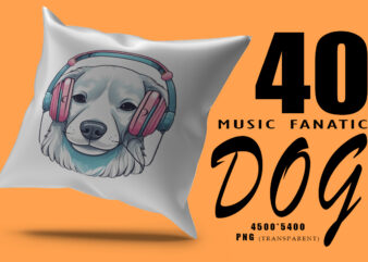 Music Fanatic Dog Wearing Headphone Clipart Illustration Bundle for Print on Demand Design