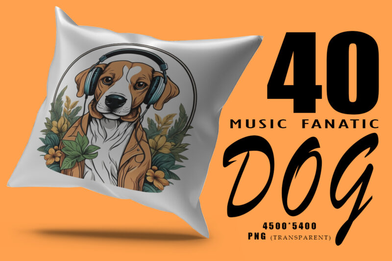 Music Fanatic Dog Wearing Headphone Clipart Illustration Bundle for Print on Demand Design
