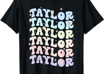 Name TAYLOR Girl Boy Retro Groovy 80’s 70’s Colourful T-Shirt