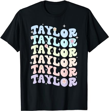 Name taylor girl boy retro groovy 80’s 70’s colourful t-shirt