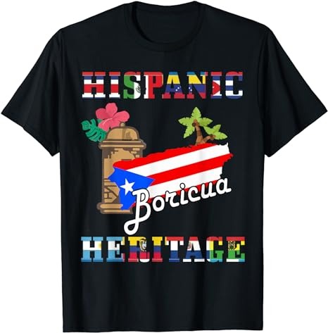 National Hispanic Heritage Month Puerto Rico Flag Boricua T-Shirt PNG File