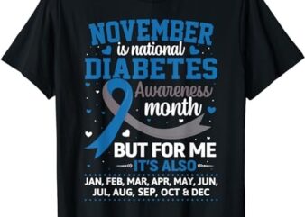 November is Diabetes Awareness Month Blue and Gray Ribbon T-Shirt PNG File
