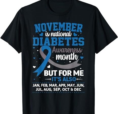 November is diabetes awareness month blue and gray ribbon t-shirt png file