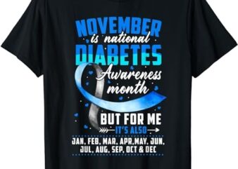 November is Diabetes Awareness Month Blue and Gray Ribbon T-Shirt PNG File