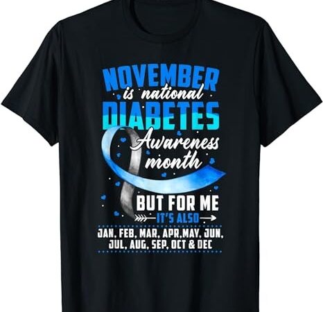 November is diabetes awareness month blue and gray ribbon t-shirt png file