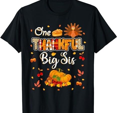 One thankful big sis fall leaves autumn thanksgiving sister t-shirt