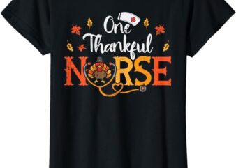 One Thankful Nurse Turkey Thanksgiving Scrub Top Fall Women T-Shirt