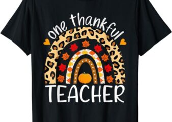 One Thankful Teacher Rainbow Leopard Teachers Thanksgiving T-Shirt
