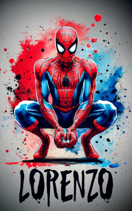 Ozayapᴏᴛᴏɴɪᴇʟ t-shirt design, Spiderman. watercolor splash, with name “Lorenzo” PNG File