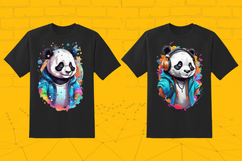 Panda Mix Art Clipart Illustration Bundle for Print on Demand websites