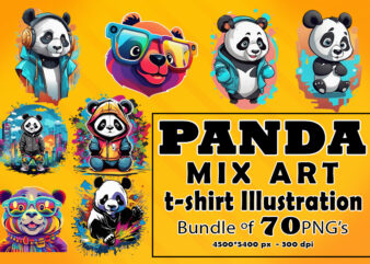 Panda Mix Art Clipart Illustration Bundle for Print on Demand websites t shirt illustration