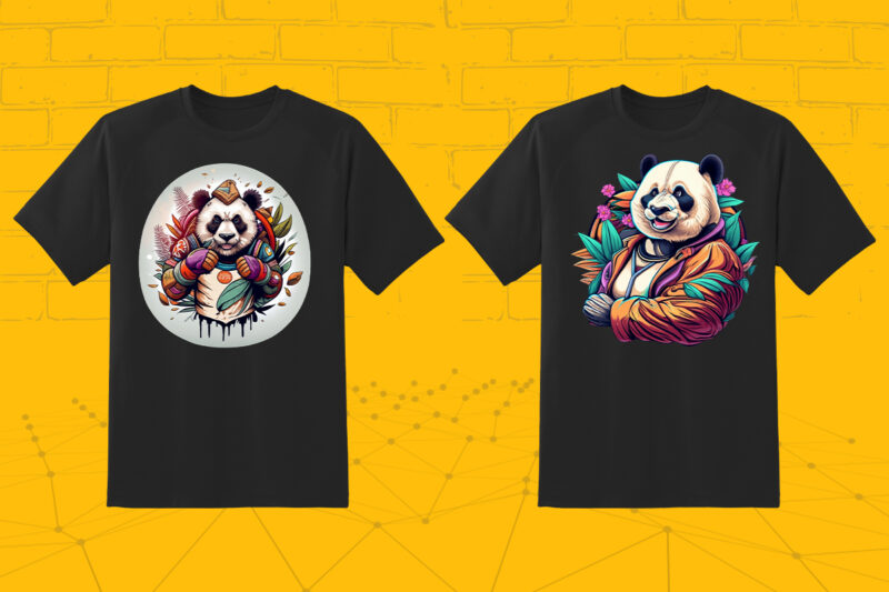 Panda Mix Art Clipart Illustration Bundle for Print on Demand websites