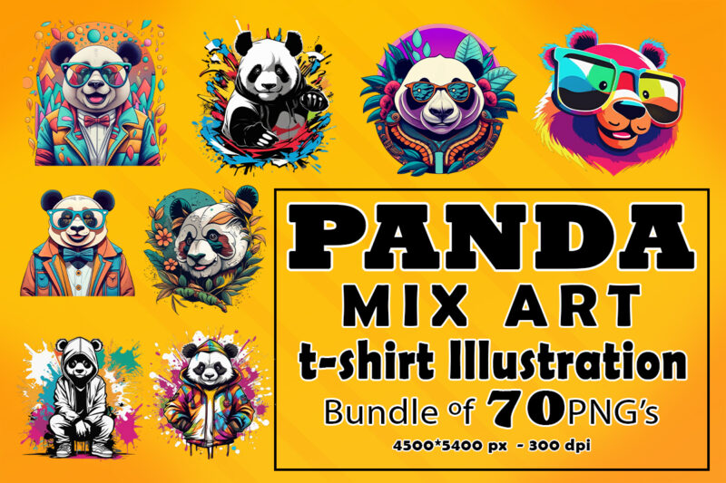 Panda Mix Art Clipart Illustration Bundle for Print on Demand websites