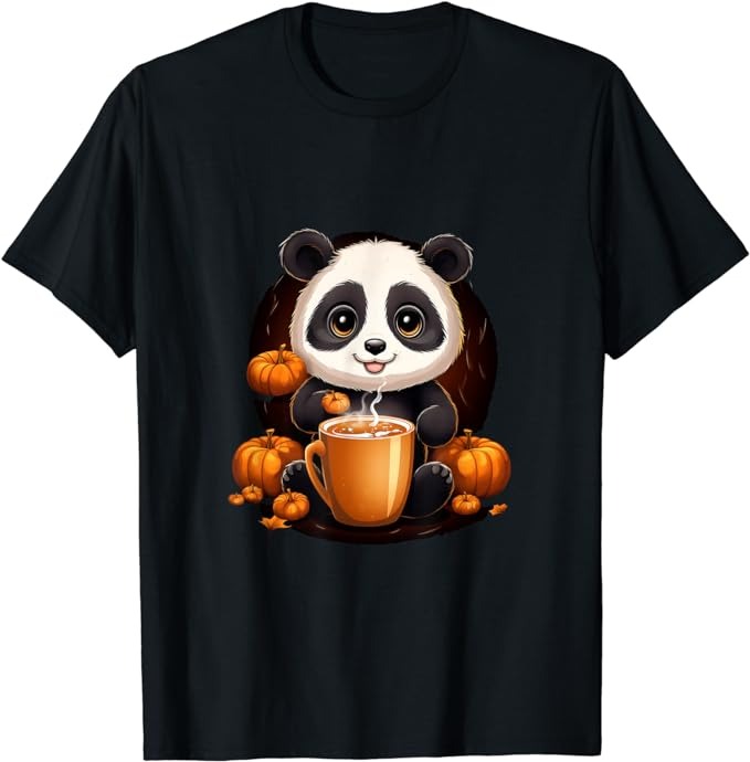 Panda Pumpkin Spice Latte Fall Autumn Halloween T-Shirt