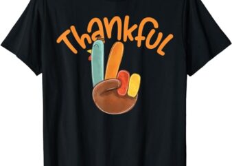 Peace Hand Sign Thankful Turkey Thanksgiving T-Shirt