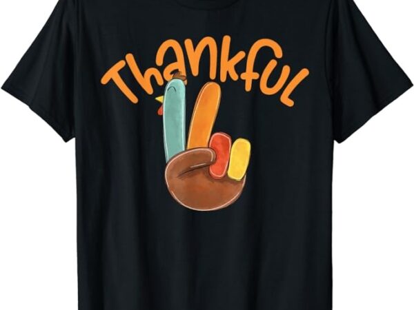 Peace hand sign thankful turkey thanksgiving t-shirt