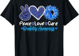 Peace Love Cure Type 1 Diabetes Awareness T1D Blue Ribbon T-Shirt
