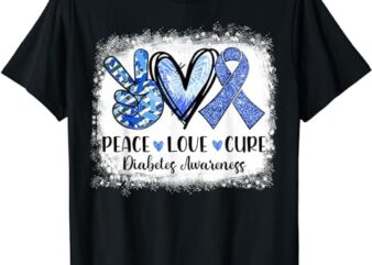 Peace Love Cure Type 1 Diabetes Awareness T1D Blue Ribbon T-Shirt PNG File